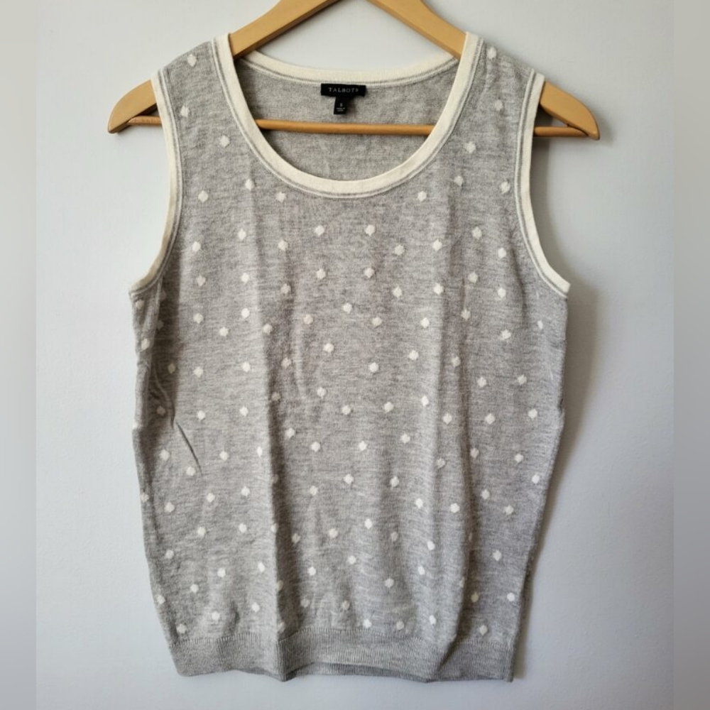 TALBOTS Gray Polka Dot Cotton/ Cashmere Blend Sleeveless Top